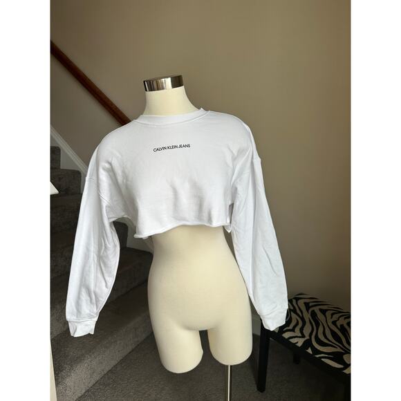 Calvin Klein Jeans white long sleep cropped crewneck size XS - Picture 1 of 7